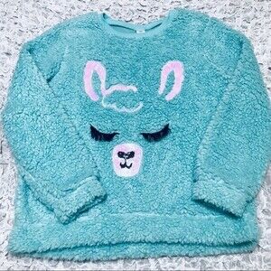 Arizona Jean Co  blue sweater kids Llama faux fur long sleeve sweater size XL